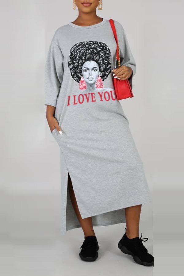 Lovely Leisure O Neck Printed Grey Ankle Length Dress 
Lovely Leisure O Neck Printed Grey Ankle Length Dress