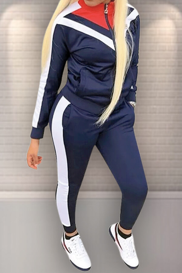 Lovely Casual Patchwork Blue Two-piece Pants Set