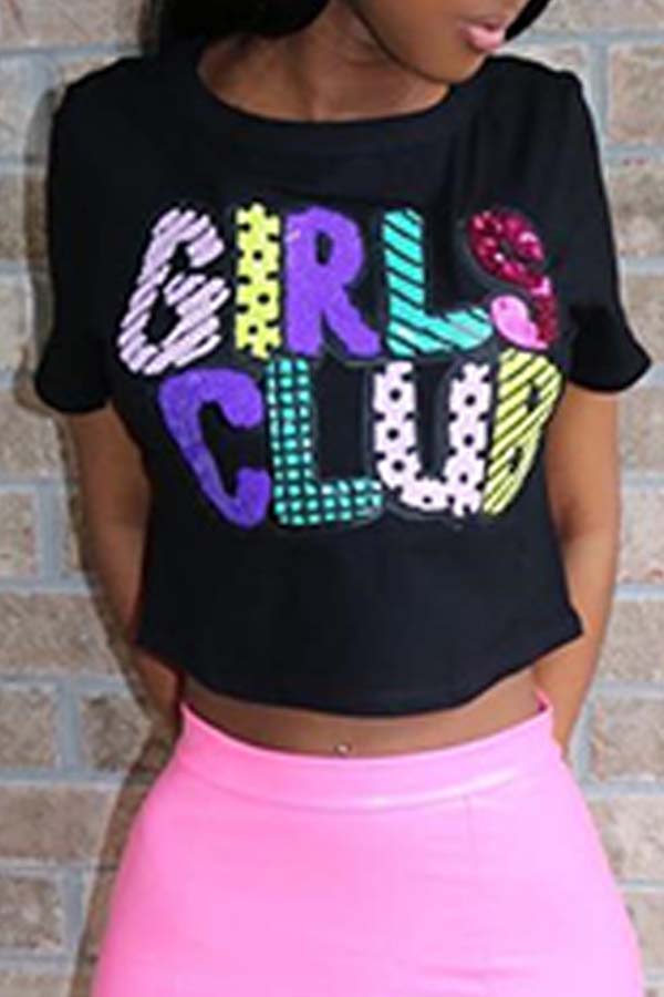 Lovely Casual Letter Print Black T-shirt