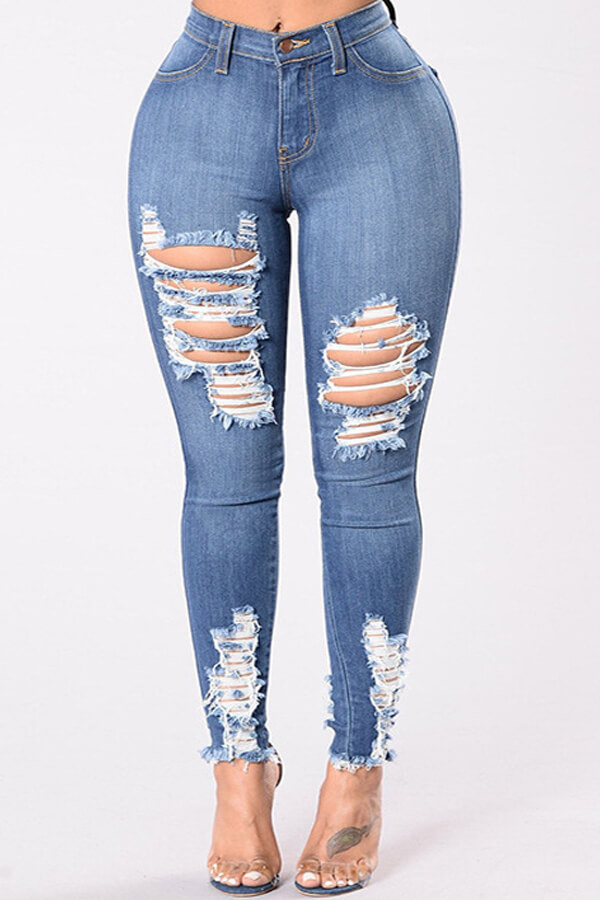 Lovely Chic Hollow-out Deep Blue Plus Size Jeans