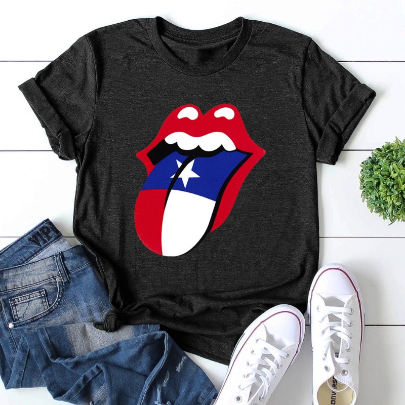 Lovely Casual Lip Print Black Plus Size T-shirt