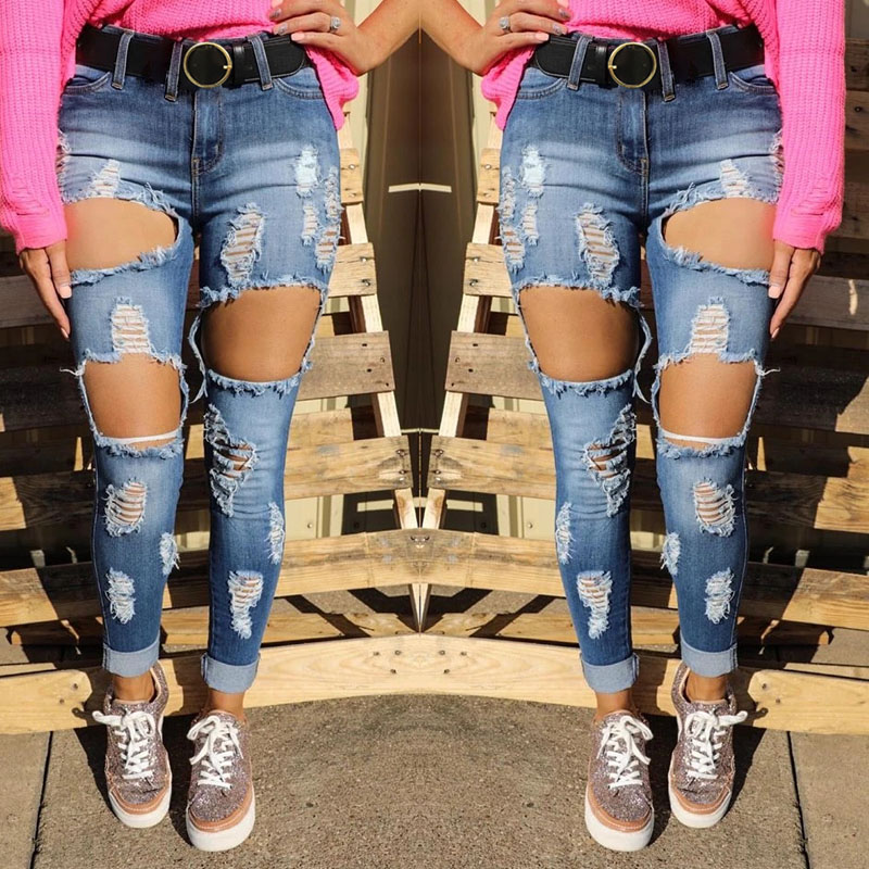 Lovely Street Hollow-out Baby Blue Jeans 
Lovely Street Hollow-out Baby Blue Jeans