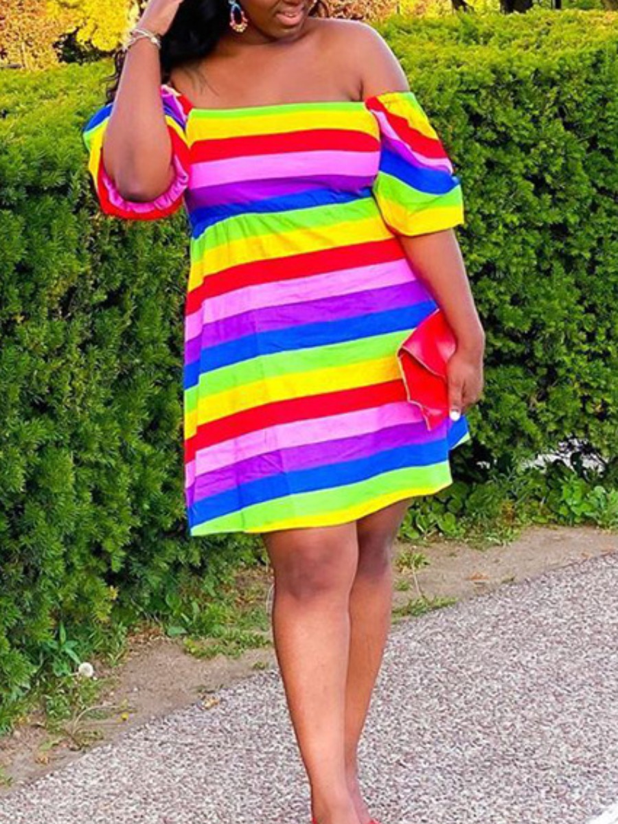 Lovely Stylish Dew Shoulder Rainbow Striped Multicolor Knee Length Dress, Multicolor mstn
Lovely Stylish Dew Shoulder Rainbow Striped Multicolor Knee Length Dress, Multicolor mstn