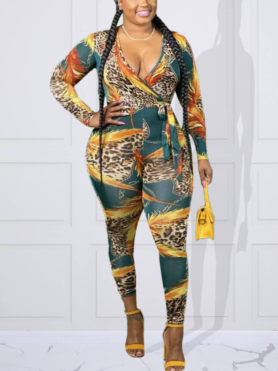 Lovely Trendy V Neck Print Blackish Green Plus Size One-piece Jumpsuit, Black green
Lovely Trendy V Neck Print Blackish Green Plus Size One-piece Jumpsuit, Black green