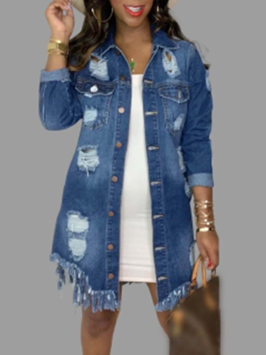 Lovely Trendy Turndown Collar Broken Holes Deep Blue Denim Jacket
Lovely Trendy Turndown Collar Broken Holes Deep Blue Denim Jacket