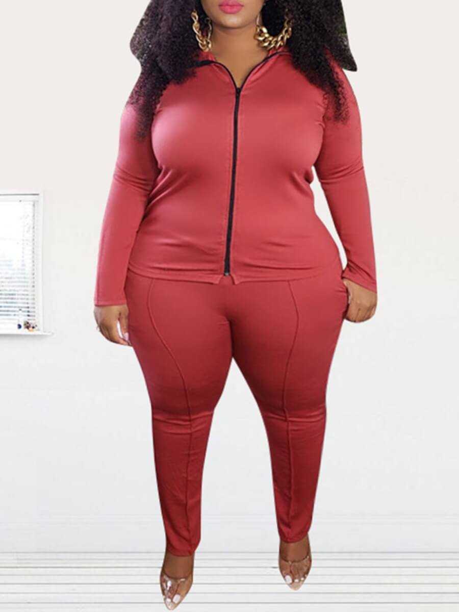Lovely Sportswear Turndown Collar Zipper Design Red Plus Size Two-piece Pants Set
Lovely Sportswear Turndown Collar Zipper Design Red Plus Size Two-piece Pants Set