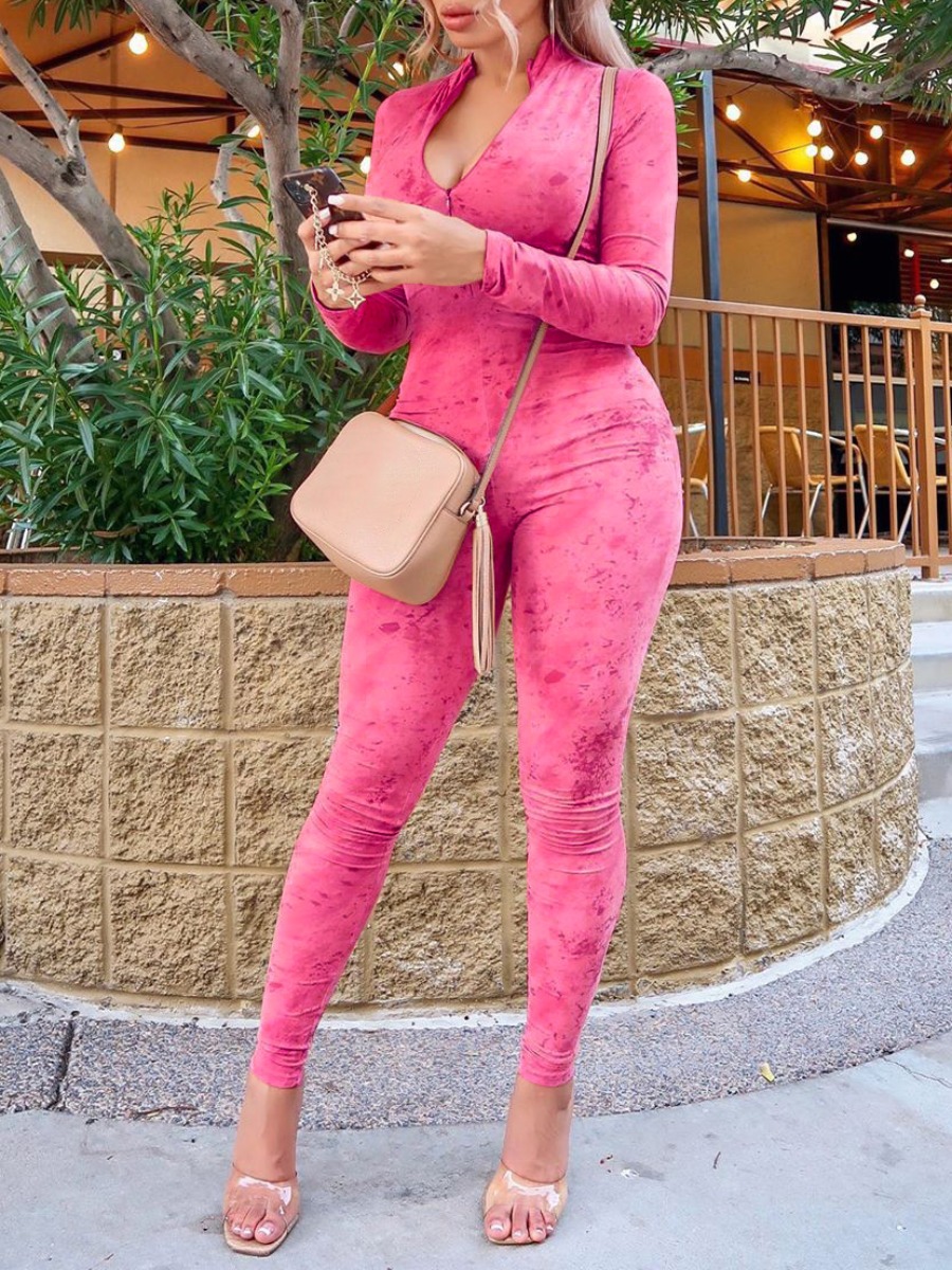 Lovely Stylish Mandarin Collar Tie-dye Zipper Design Skinny Rose Red One-piece Jumpsuit
Lovely Stylish Mandarin Collar Tie-dye Zipper Design Skinny Rose Red One-piece Jumpsuit