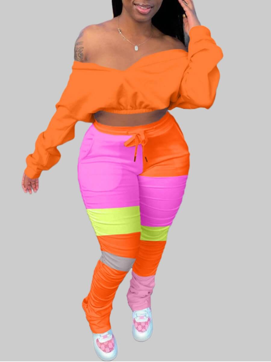 Lovely Trendy Dew Shoulder Color-lump Patchwork Croci Plus Size Two-piece Pants Set
Lovely Trendy Dew Shoulder Color-lump Patchwork Croci Plus Size Two-piece Pants Set