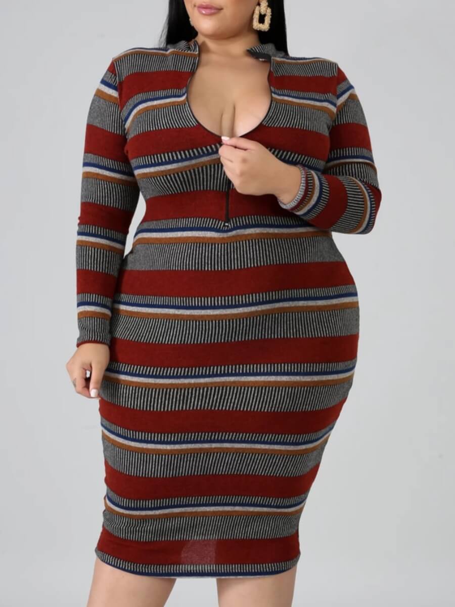 Lovely Casual Striped Zipper Design Multicolor Knee Length Plus Size Dress, Multi
Lovely Casual Striped Zipper Design Multicolor Knee Length Plus Size Dress, Multi