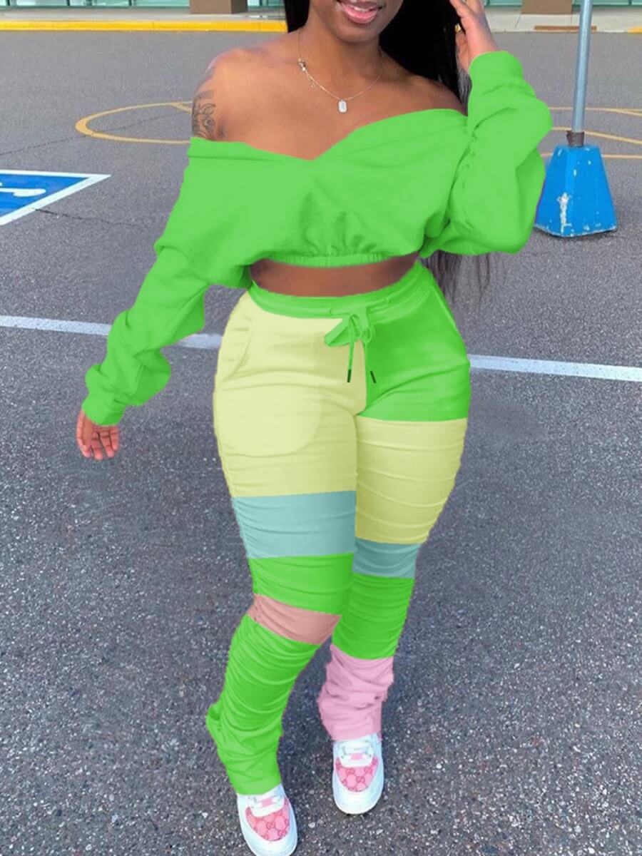 Lovely Trendy Dew Shoulder Color-lump Patchwork Green Plus Size Two-piece Pants Set
Lovely Trendy Dew Shoulder Color-lump Patchwork Green Plus Size Two-piece Pants Set