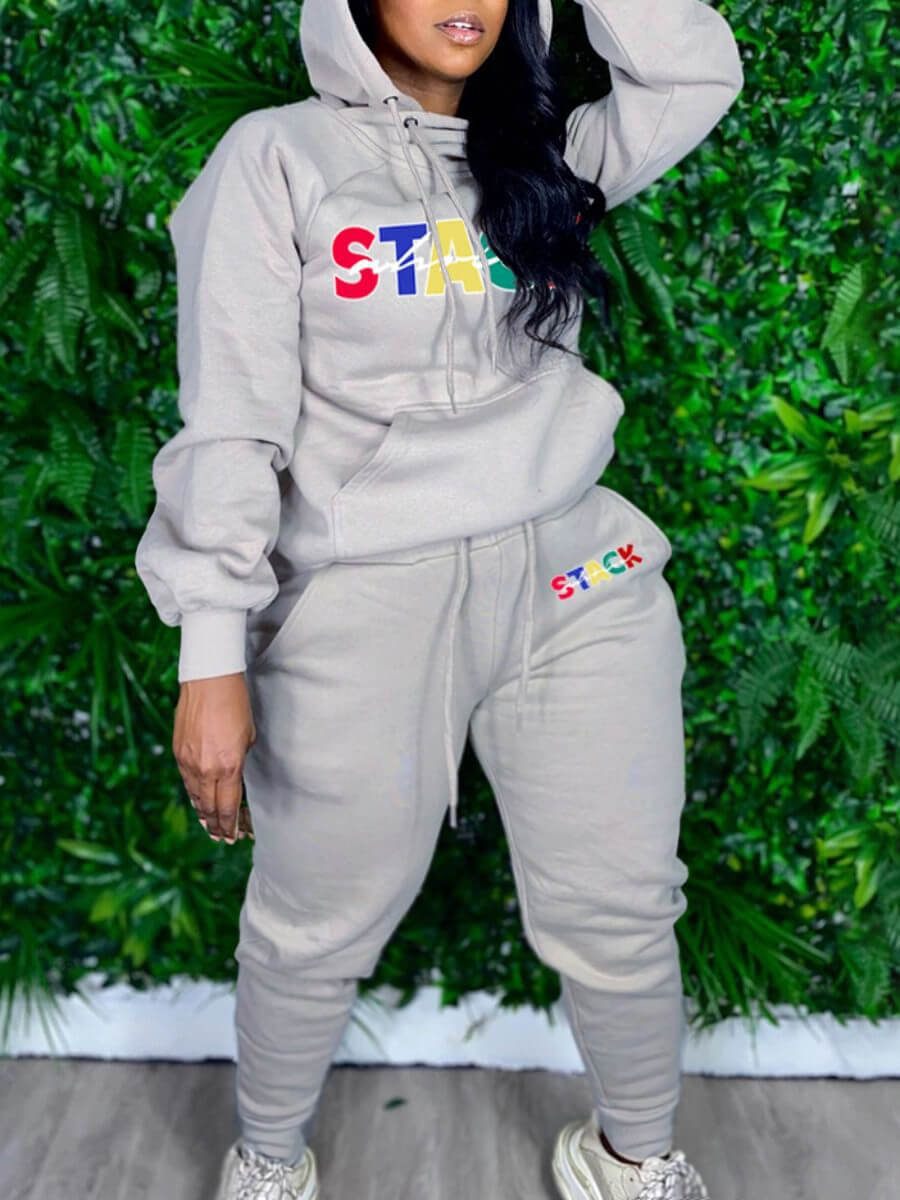 Lovely Casual Hooded Collar Letter Print Grey Plus Size Two-piece Pants Set
Lovely Casual Hooded Collar Letter Print Grey Plus Size Two-piece Pants Set