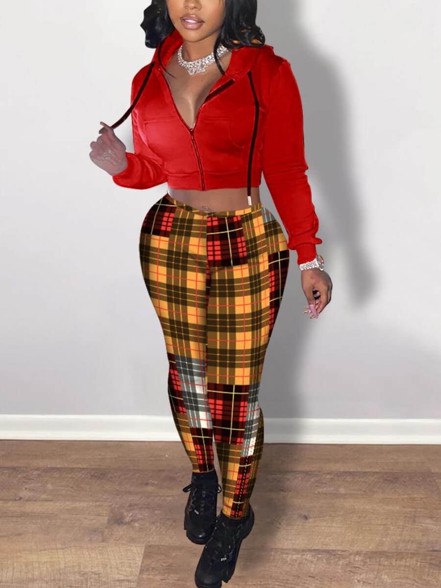 Lovely Casual Hooded Collar Long Sleeve Plaid Print Red Two Piece Pants Set
Lovely Casual Hooded Collar Long Sleeve Plaid Print Red Two Piece Pants Set