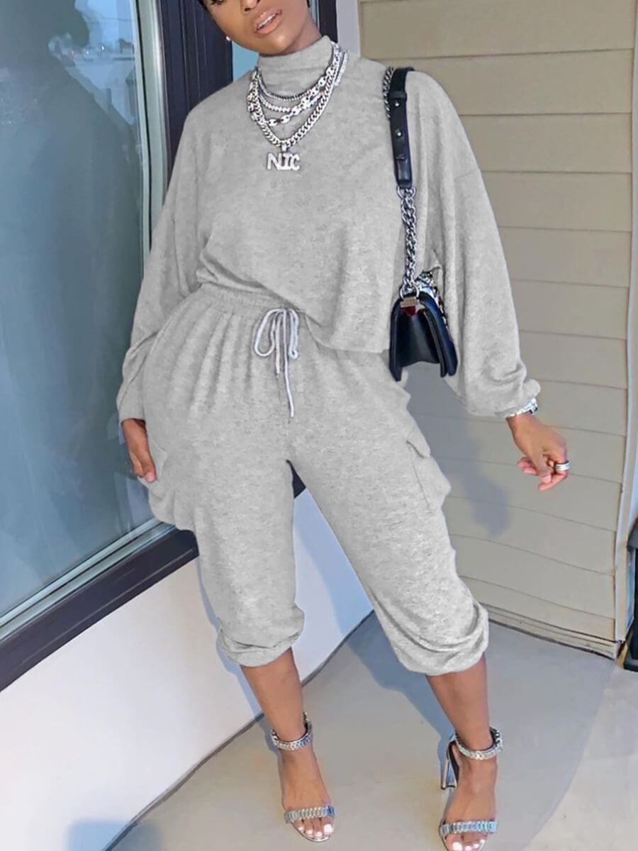 Lovely Casual Turtleneck Dropped Shoulder Grey Two Piece Pants Set(Without Necklace
Lovely Casual Turtleneck Dropped Shoulder Grey Two Piece Pants Set(Without Necklace