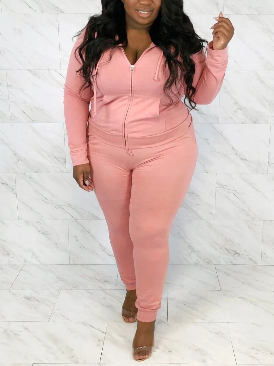Lovely Sportswear Hooded Collar Zipper Design Pink Plus Size Two-piece Pants Set
Lovely Sportswear Hooded Collar Zipper Design Pink Plus Size Two-piece Pants Set