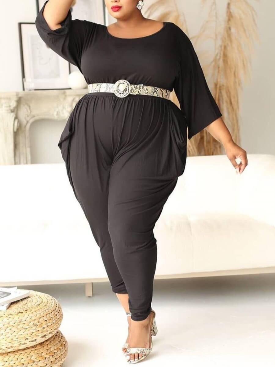 Lovely Casual O Neck Three Quarter Black Plus Size One-piece Jumpsuit(Without Belt
Lovely Casual O Neck Three Quarter Black Plus Size One-piece Jumpsuit(Without Belt