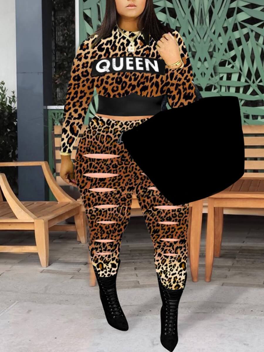 Lovely Casual Leopard Letter Print Hollow-out Plus Size Two-piece Pants Set
Lovely Casual Leopard Letter Print Hollow-out Plus Size Two-piece Pants Set