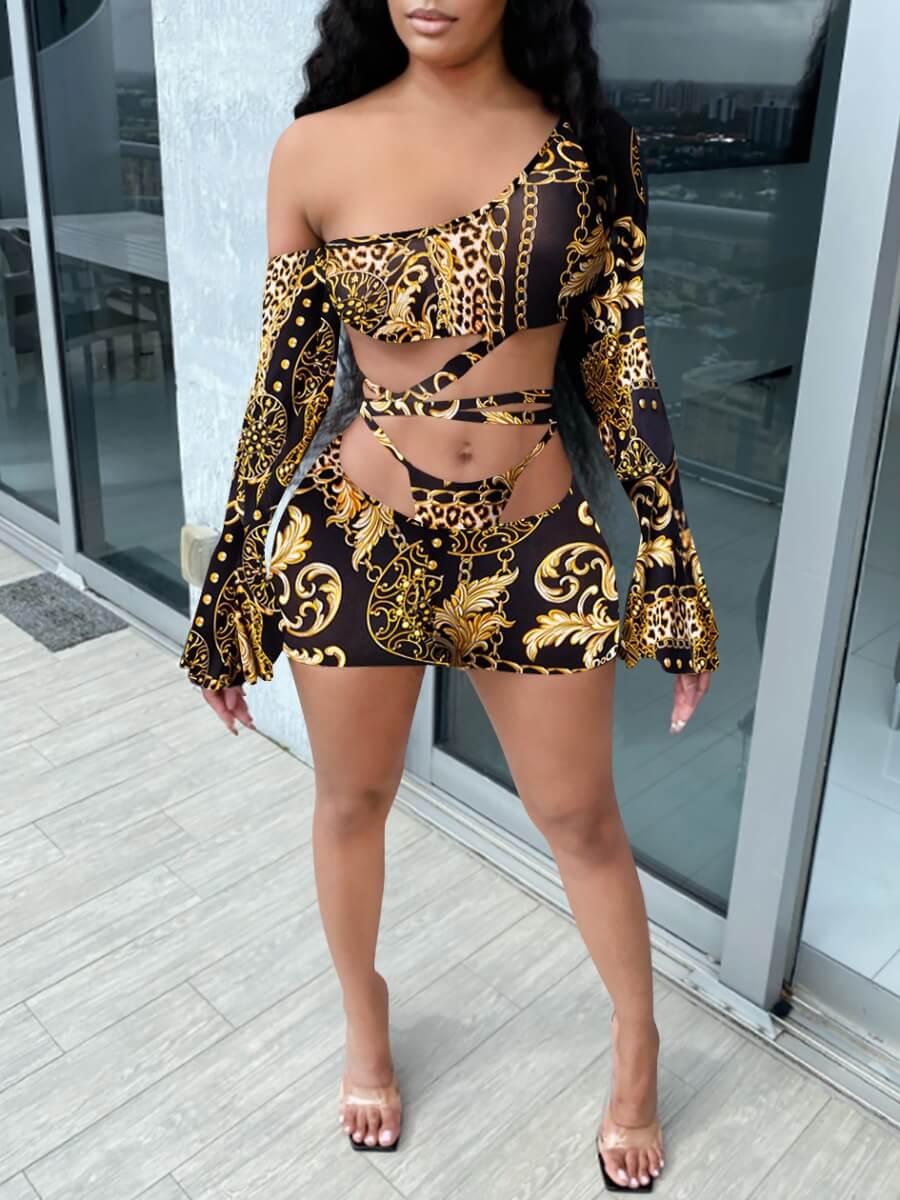 Lovely Sexy One Shoulder Bandage Design Leopard Print Two Piece Skirt Set
Lovely Sexy One Shoulder Bandage Design Leopard Print Two Piece Skirt Set