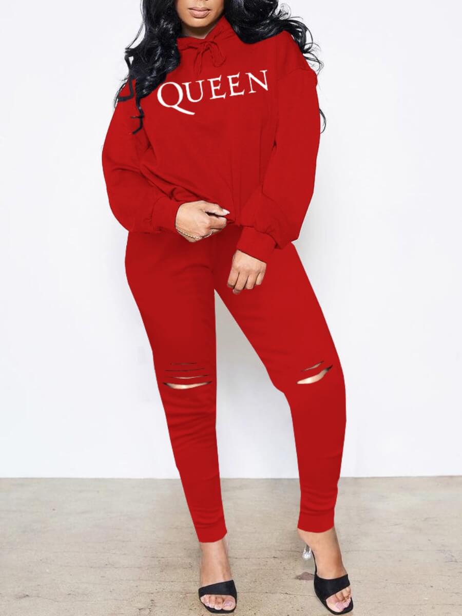 Lovely Casual Hooded Collar Letter Print Broken Holes Red Two Piece Pants Set
Lovely Casual Hooded Collar Letter Print Broken Holes Red Two Piece Pants Set