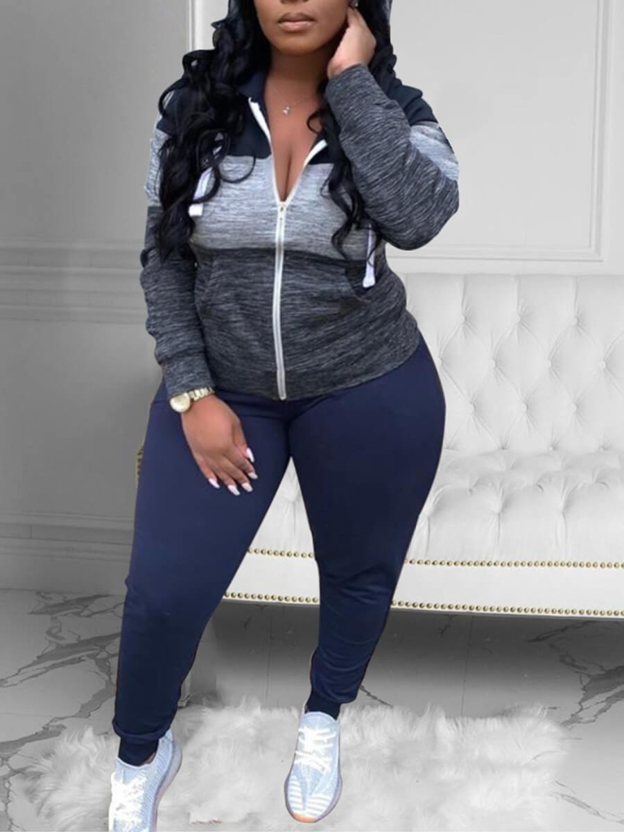 Lovely Sportswear Striped Patchwork Zipper Design Dark Blue Plus Size Two-piece Pants Set
Lovely Sportswear Striped Patchwork Zipper Design Dark Blue Plus Size Two-piece Pants Set