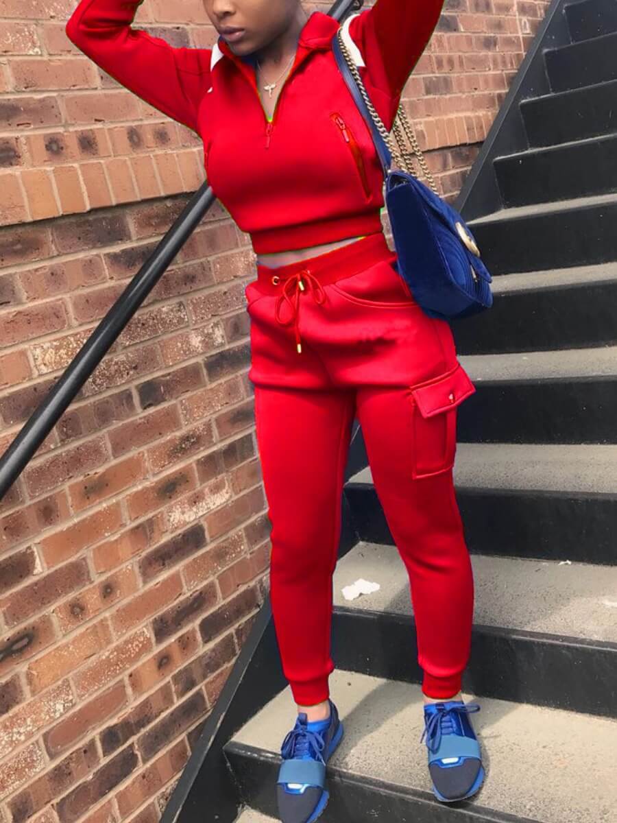 Lovely Sportswear Turndown Collar Red Two Piece Pants Set
Lovely Sportswear Turndown Collar Red Two Piece Pants Set