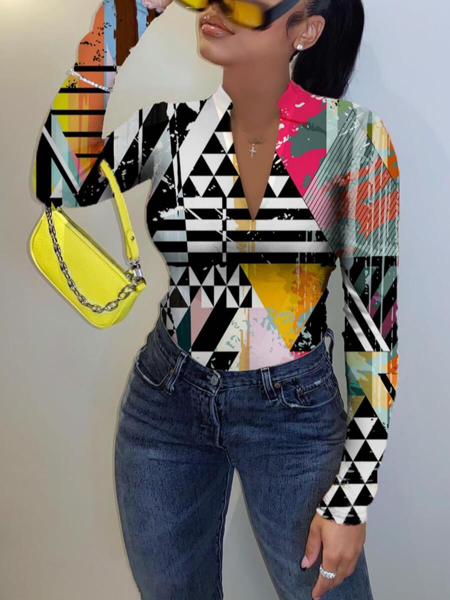 LW BASICS Abstract Geometry Casual Mandarin Collar Geometric Print Black T-shirt
LW BASICS Abstract Geometry Casual Mandarin Collar Geometric Print Black T-shirt