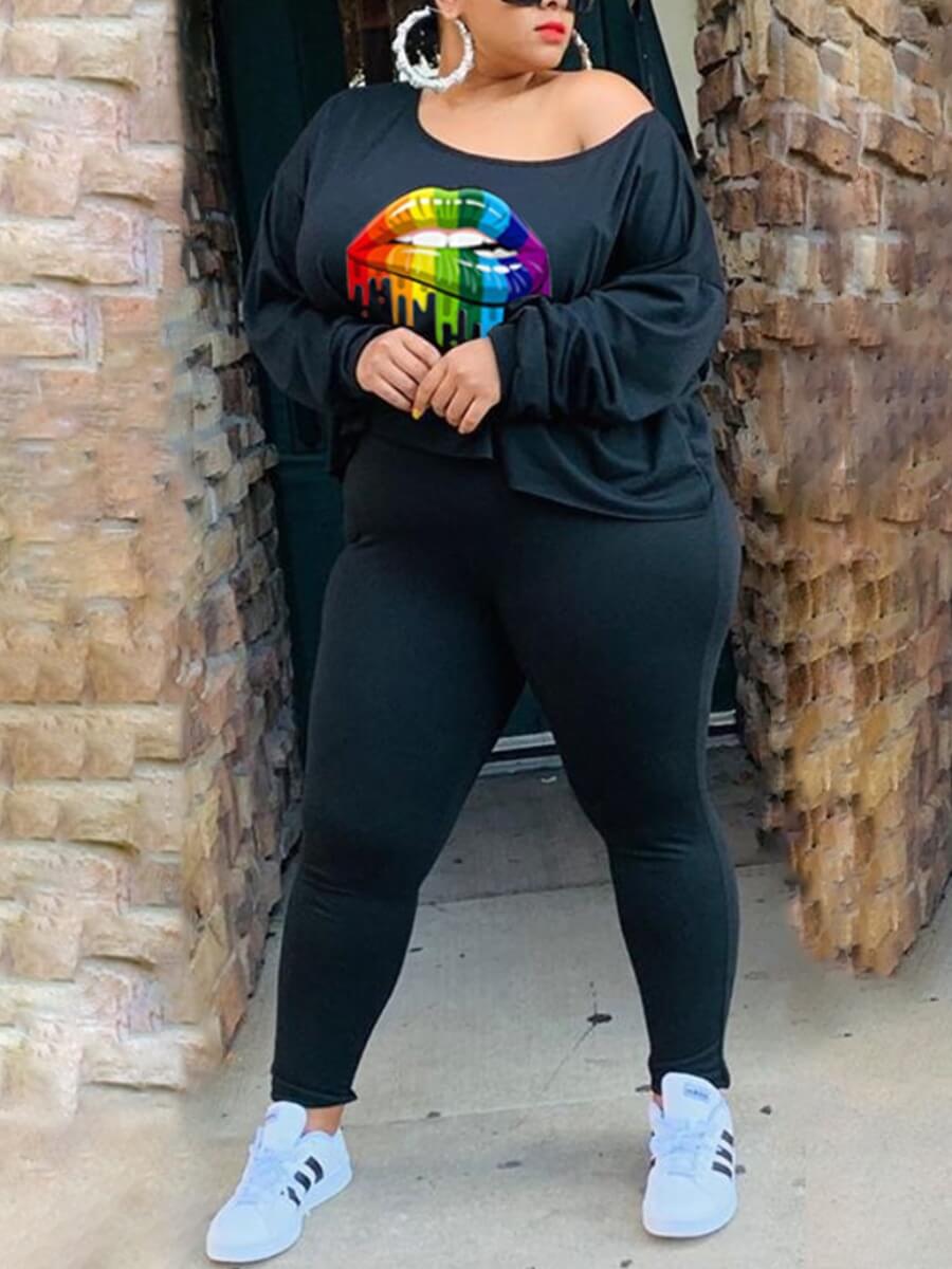 Lovely Sportswear One Shoulde Lip Print Black Plus Size Two-piece Pants Set
Lovely Sportswear One Shoulde Lip Print Black Plus Size Two-piece Pants Set