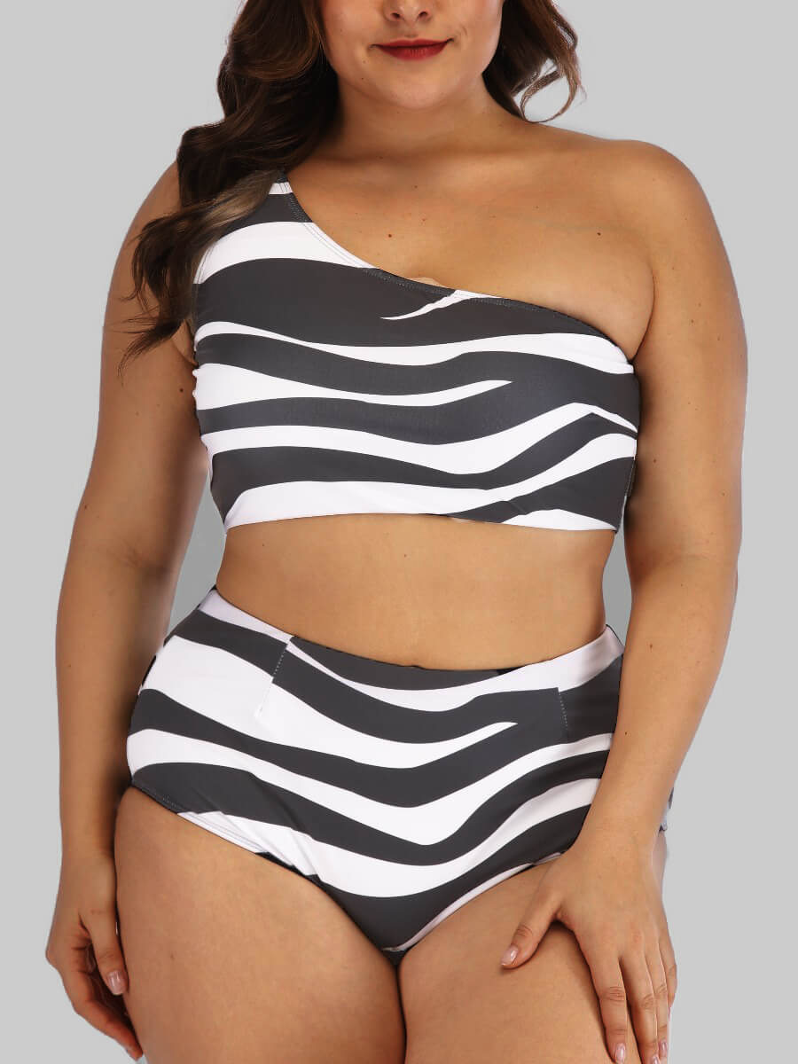 Lovely Casual One Shoulder Zebra Print Patchwork Plus Size Tankini, Zebra stripe
Lovely Casual One Shoulder Zebra Print Patchwork Plus Size Tankini, Zebra stripe