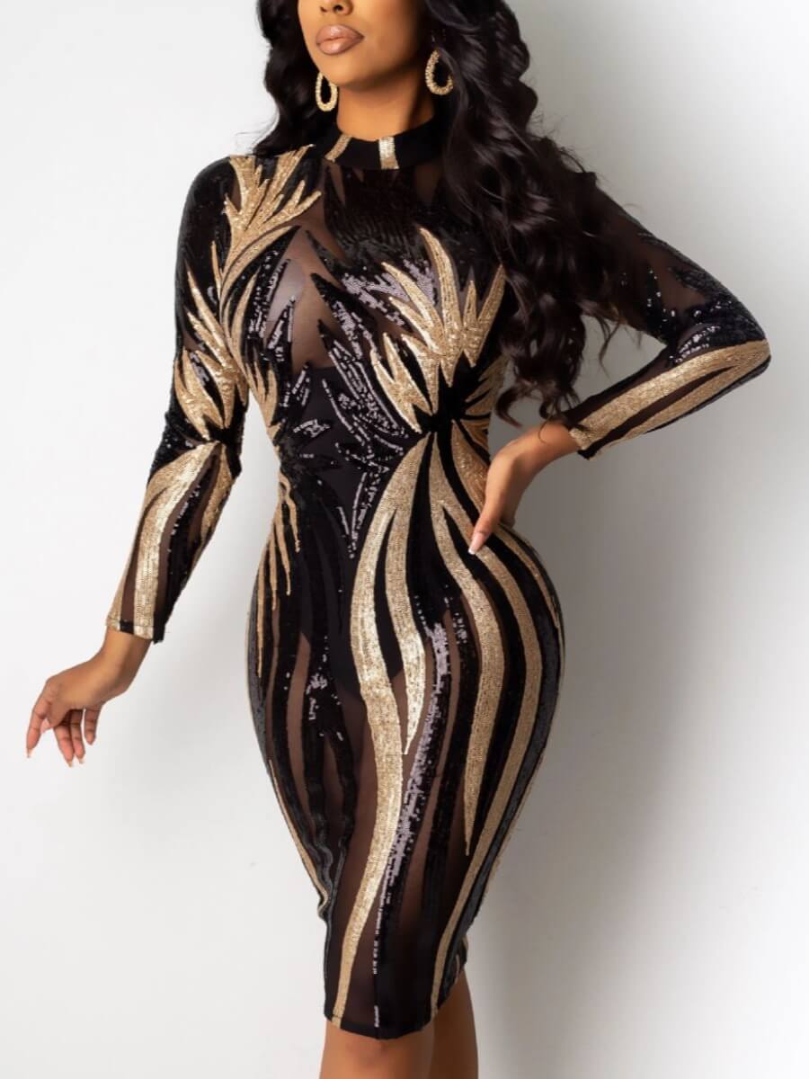 Lovely Sexy Sequined Decorative See-through Patchwork Black Knee Length Dress
Lovely Sexy Sequined Decorative See-through Patchwork Black Knee Length Dress