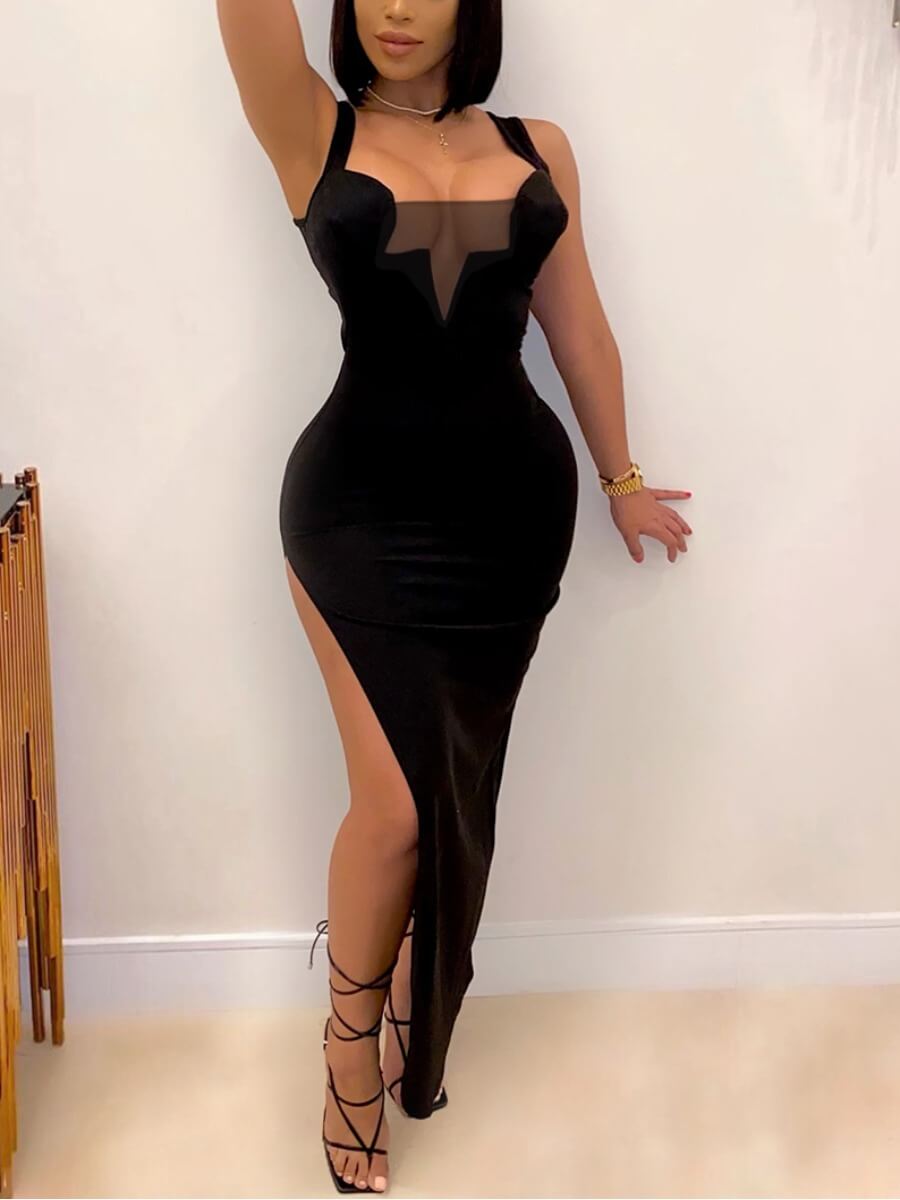 Lovely Party Sleeveless Backless See-through Side Split Black Floor Length Dress
Lovely Party Sleeveless Backless See-through Side Split Black Floor Length Dress