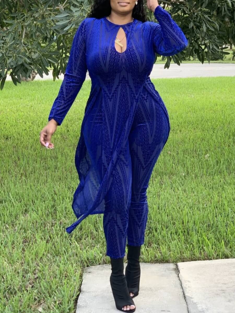 Lovely Sweet Geometric Print Hollow-out Side High Split Blue Plus Size Two-piece Pants Set
Lovely Sweet Geometric Print Hollow-out Side High Split Blue Plus Size Two-piece Pants Set