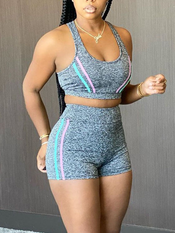 Lovely Sportswear U Neck Striped Patchwork Grey Yoga Two Piece Shorts Set
Lovely Sportswear U Neck Striped Patchwork Grey Yoga Two Piece Shorts Set