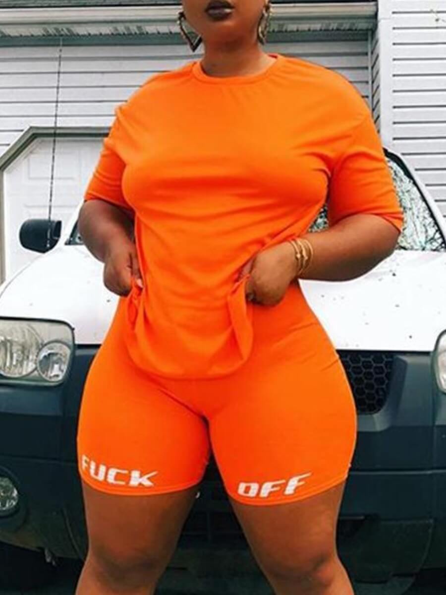 Lovely Sportswear O Neck Letter Print Orange Plus Size Two-piece Shorts Set
Lovely Sportswear O Neck Letter Print Orange Plus Size Two-piece Shorts Set