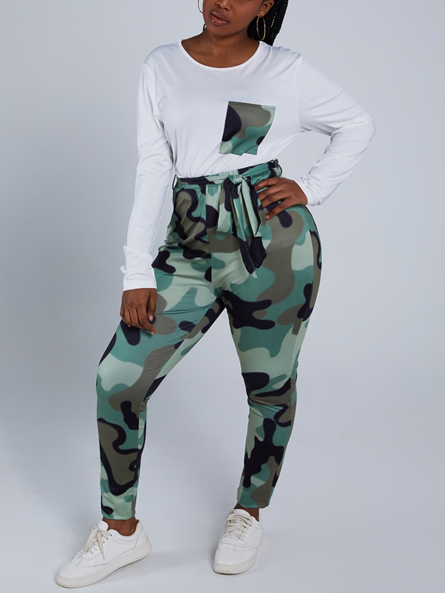 Lovely Casual Camo Print Pocket Design Army Green Plus Size Two-piece Pants Set, Army green camouflag
Lovely Casual Camo Print Pocket Design Army Green Plus Size Two-piece Pants Set, Army green camouflag
