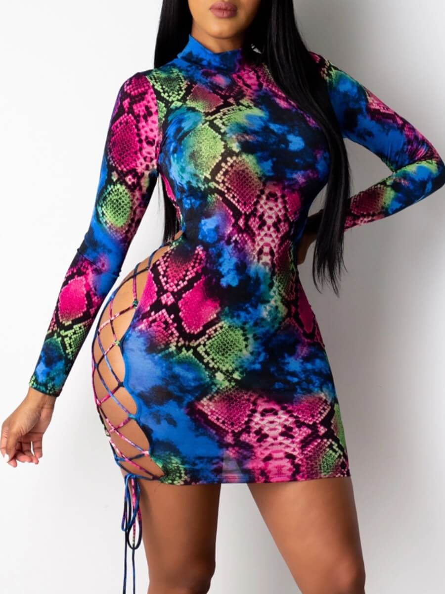 Lovely Street Half A Turtleneck Cobra Print Bandage Hollow-out Design Multicolor Mini Dress, Multi
Lovely Street Half A Turtleneck Cobra Print Bandage Hollow-out Design Multicolor Mini Dress, Multi