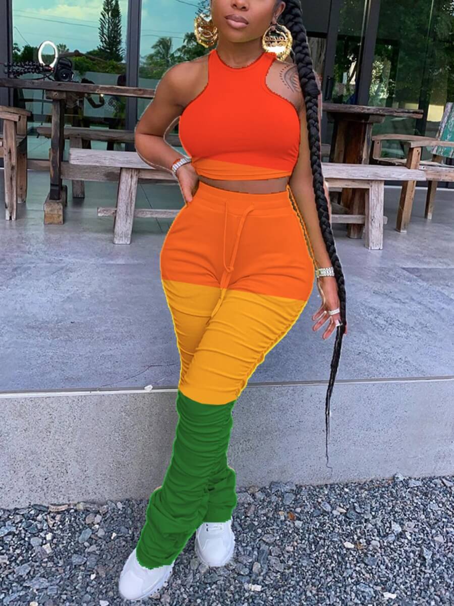 Lovely Casual Color-lump Patchwork Fold Design Multicolor Two Piece Pants Set, Multi
Lovely Casual Color-lump Patchwork Fold Design Multicolor Two Piece Pants Set, Multi