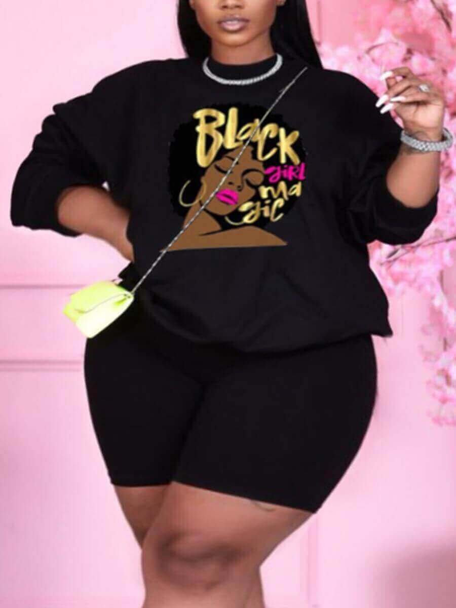Lovely Casual O Neck Letter Cartoon Print Black Plus Size Two-piece Shorts Set
Lovely Casual O Neck Letter Cartoon Print Black Plus Size Two-piece Shorts Set