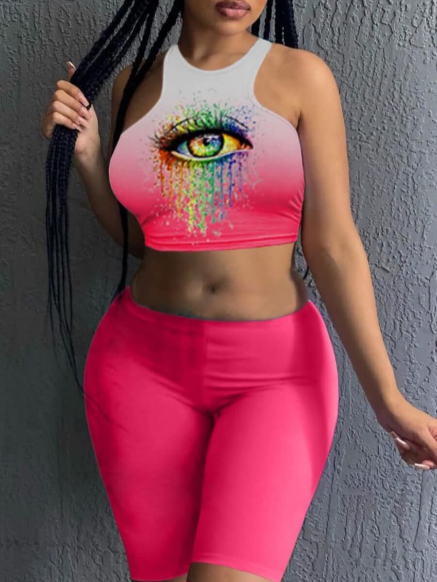 Lovely Casual O Neck Eye Print Gradient Rose Red Plus Size Two-piece Shorts Set
Lovely Casual O Neck Eye Print Gradient Rose Red Plus Size Two-piece Shorts Set