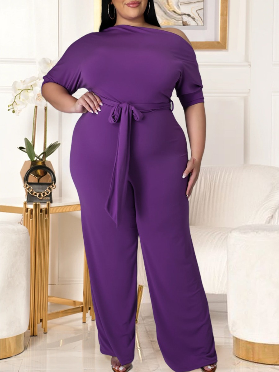 Lovely Elegant Boat Neck Bandage Design Purple Plus Size One-piece Jumpsuit
Lovely Elegant Boat Neck Bandage Design Purple Plus Size One-piece Jumpsuit