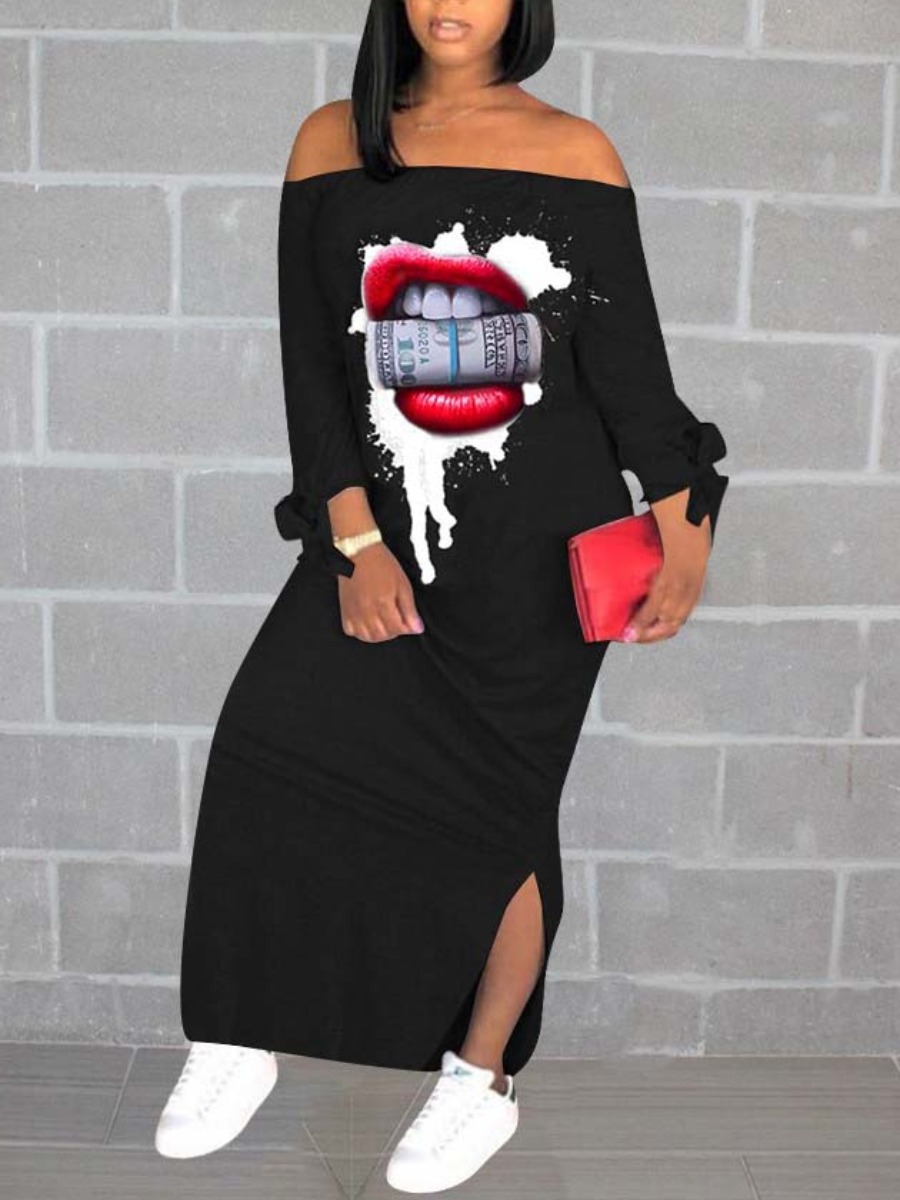Lovely Plus Size Casual Off The Shoulder Lip Print Split Black Ankle Length Dress
Lovely Plus Size Casual Off The Shoulder Lip Print Split Black Ankle Length Dress