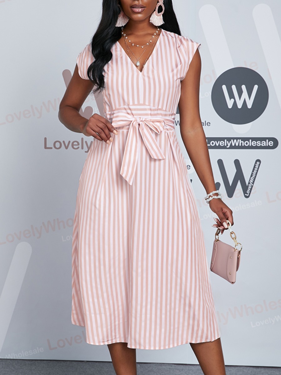 Lovely Street Striped Bandage Design Pink Mid Calf A Line Dress, Pink stripe
Lovely Street Striped Bandage Design Pink Mid Calf A Line Dress, Pink stripe