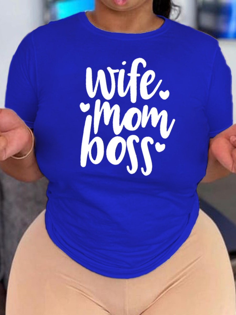 Lovely Casual O Neck Letter Print Royalblue T-shirt