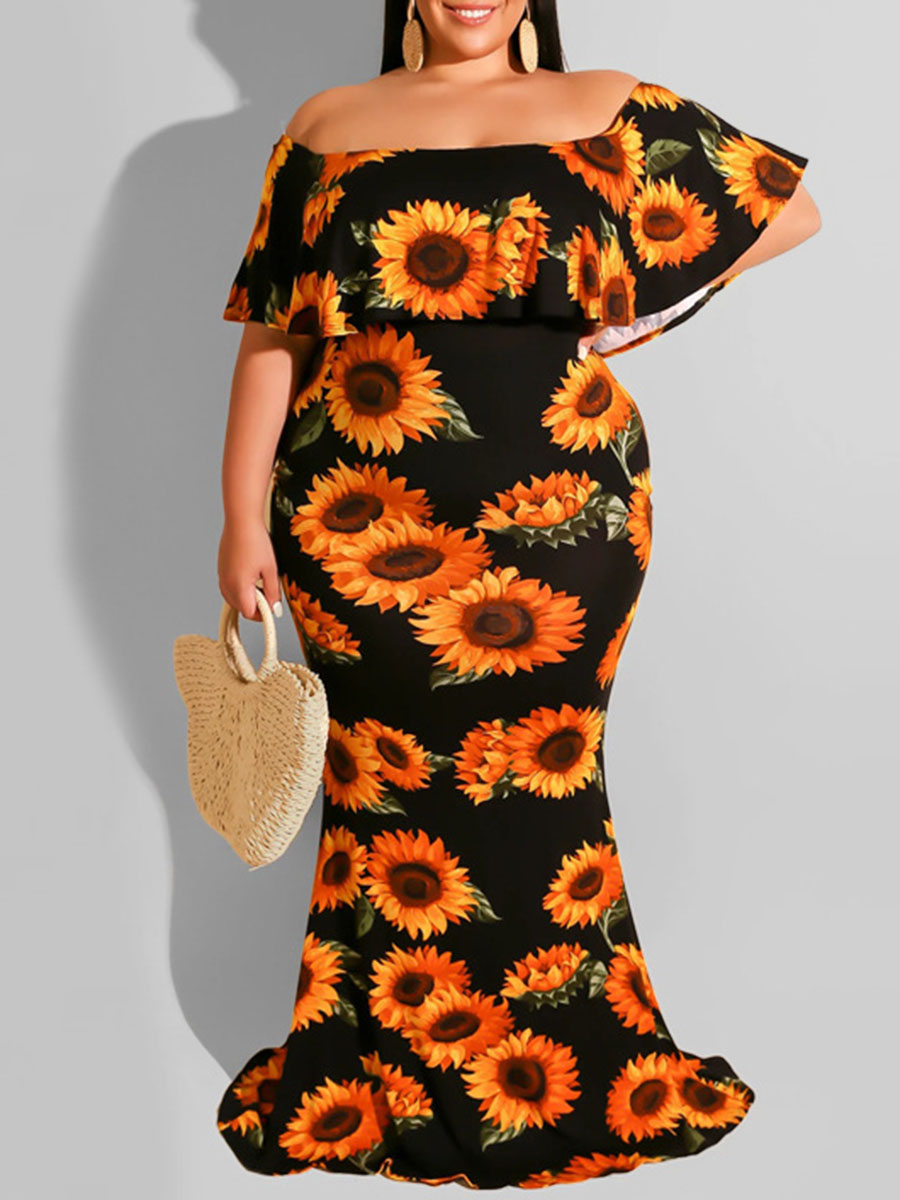 Lovely Plus Size Sunflower Boho Off The Shoulder Floral Print Black Floor Length Dress
Lovely Plus Size Sunflower Boho Off The Shoulder Floral Print Black Floor Length Dress