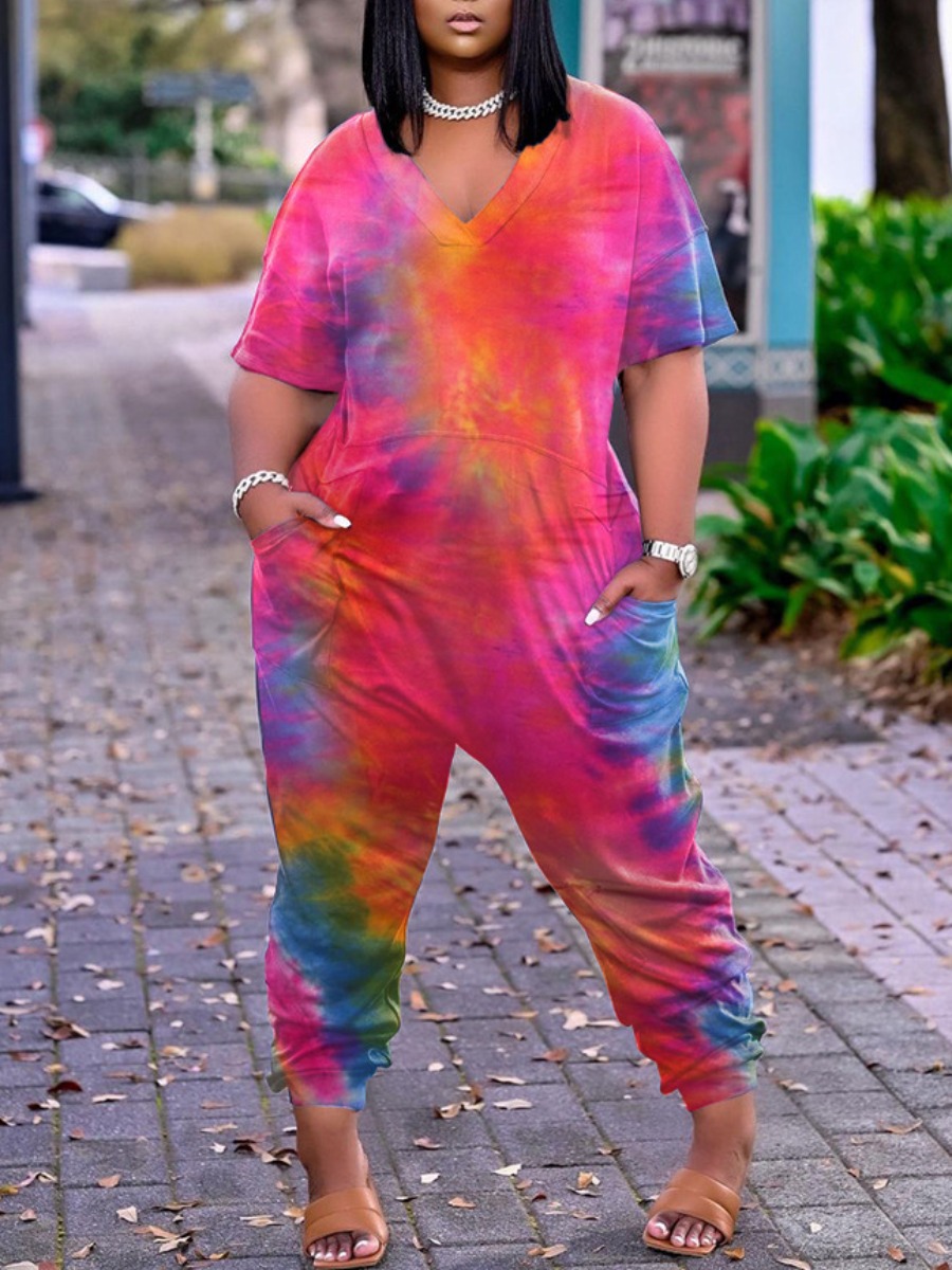 LW Street V Neck Tie-dye Rose Red One-piece Jumpsuit 
LW Street V Neck Tie-dye Rose Red One-piece Jumpsuit