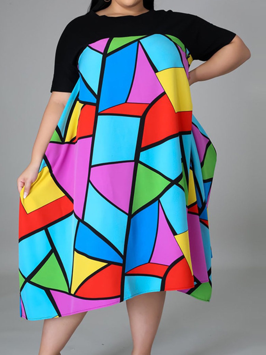 Lovely Casual Color-lump Patchwork Multicolor Mid Calf Plus Size Dress, Multi
Lovely Casual Color-lump Patchwork Multicolor Mid Calf Plus Size Dress, Multi