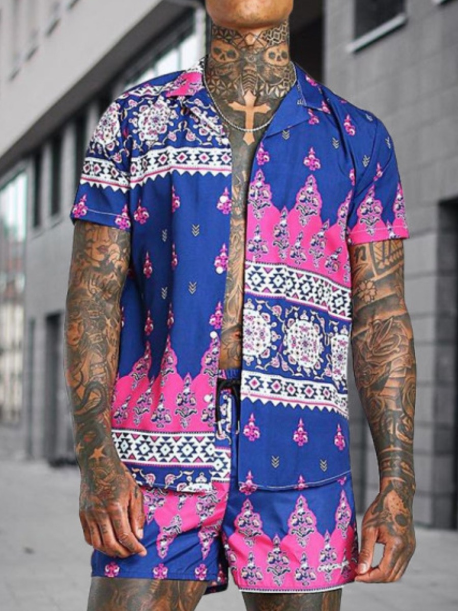 LW BASICS Men Casual Turndown Collar Geometric Print Deep Blue Two Piece Shorts Set
LW BASICS Men Casual Turndown Collar Geometric Print Deep Blue Two Piece Shorts Set