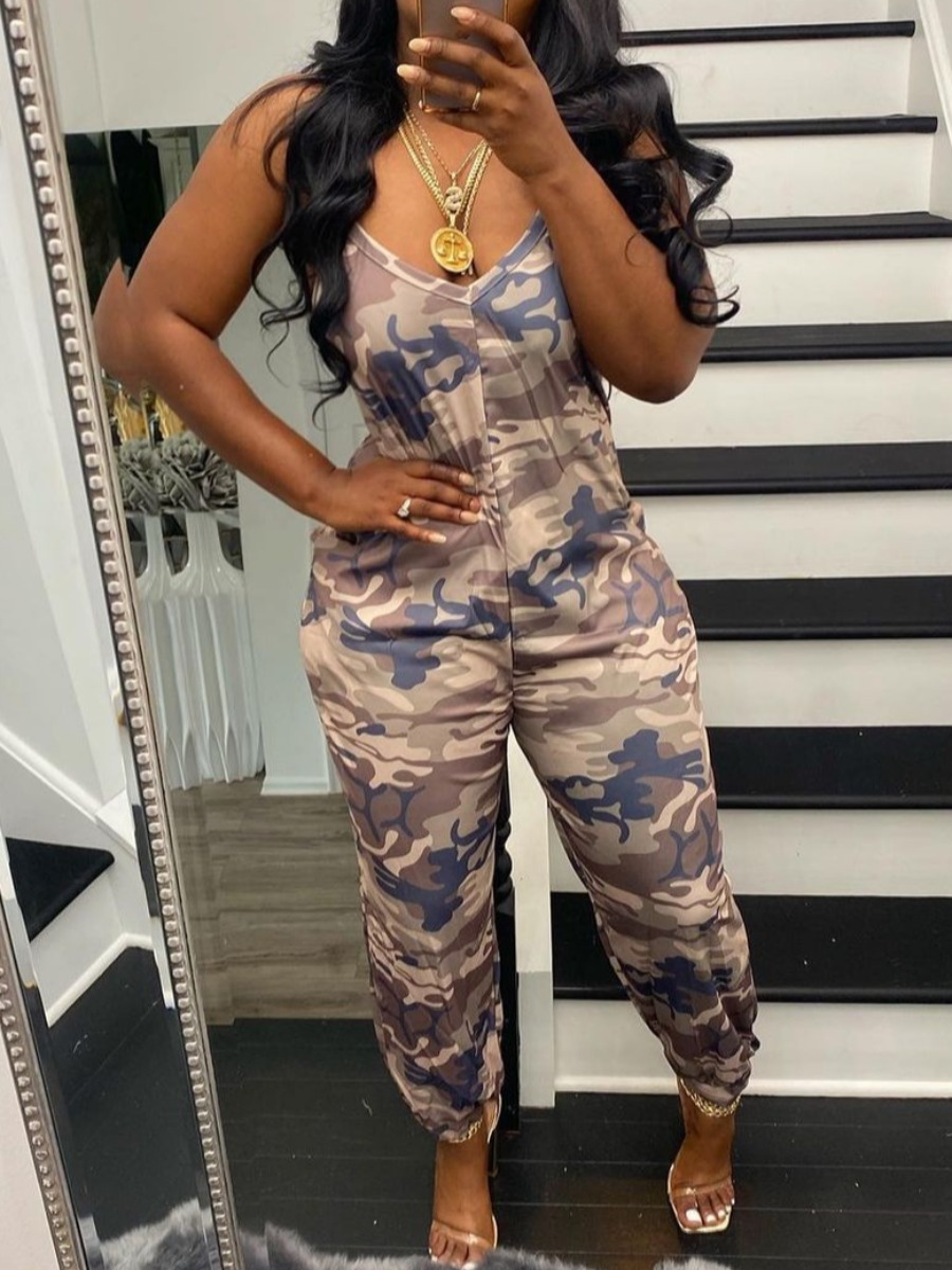 Lovely Street V Neck Camo Print One-piece Jumpsuit 
Lovely Street V Neck Camo Print One-piece Jumpsuit