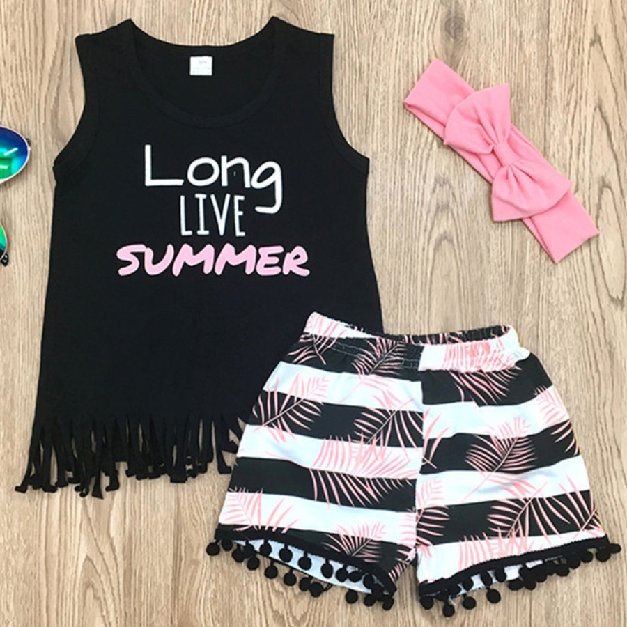 LW COTTON Girl Casual Letter Print Striped Tassel Design Black Two Piece Shorts Set
LW COTTON Girl Casual Letter Print Striped Tassel Design Black Two Piece Shorts Set