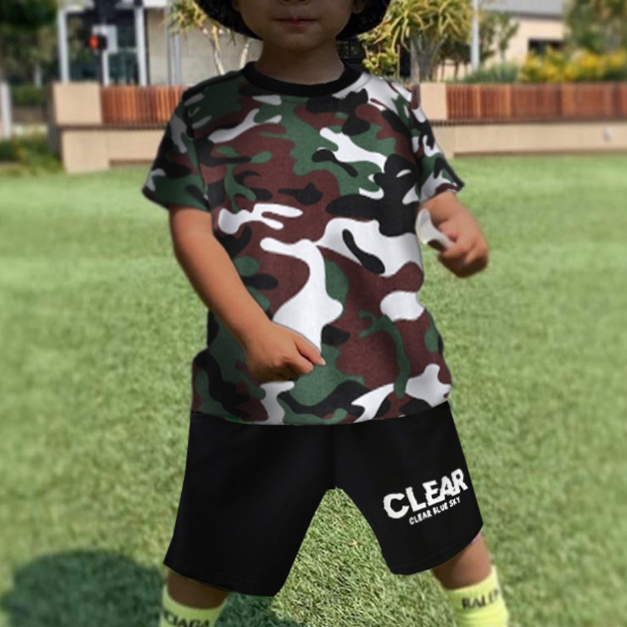 Lovely Boy Street O Neck Camo Print Two Piece Shorts Set, Army green camouflag
Lovely Boy Street O Neck Camo Print Two Piece Shorts Set, Army green camouflag