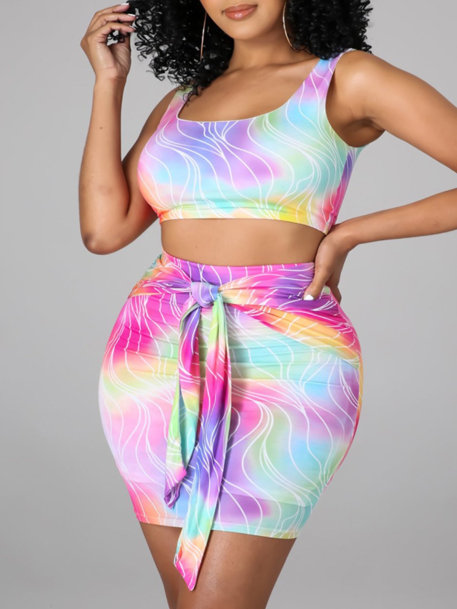 Lovely Street Gradient Bandage Design Multicolor Two Piece Skirt Set, Multi
Lovely Street Gradient Bandage Design Multicolor Two Piece Skirt Set, Multi