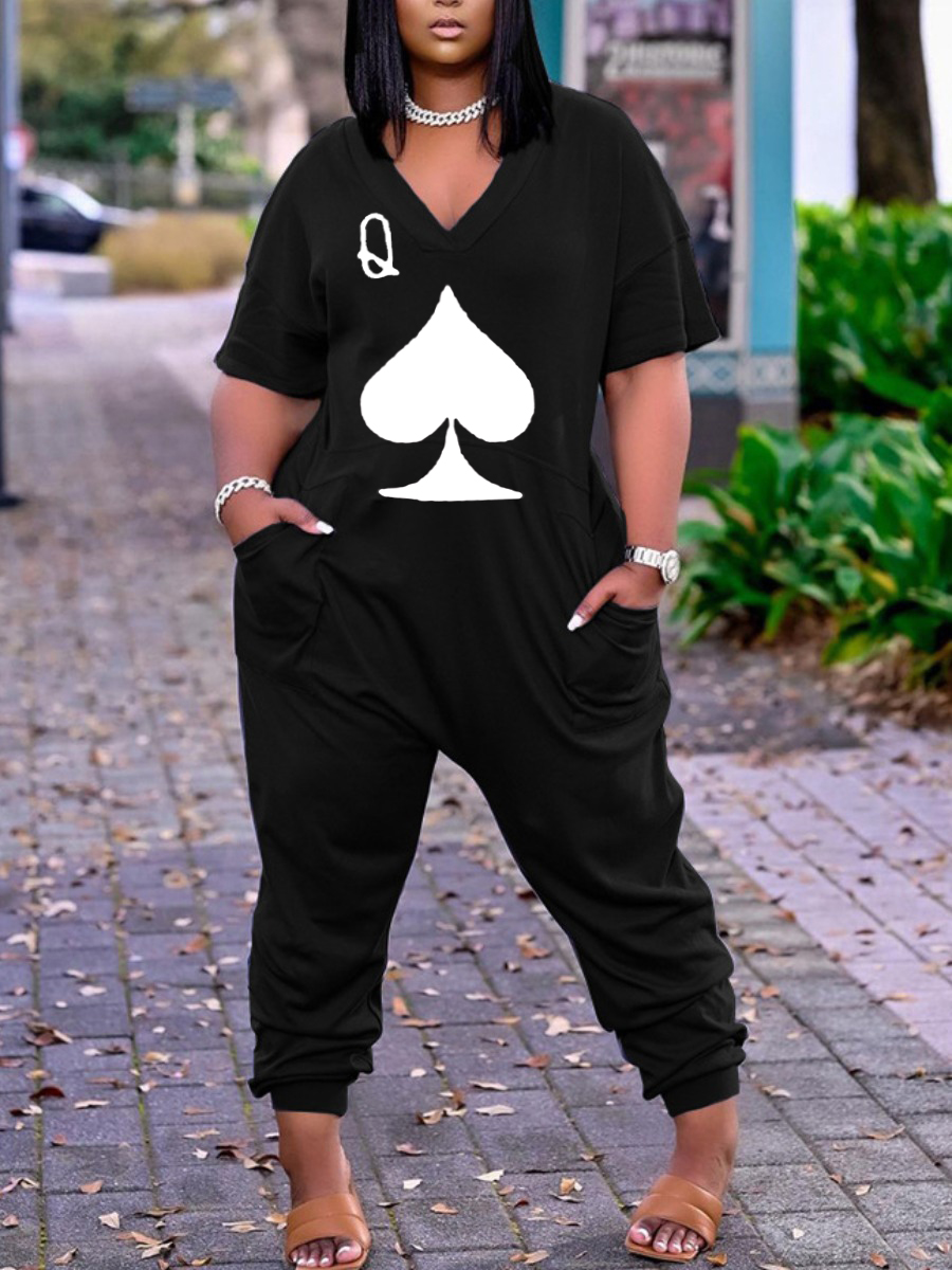 Lovely Casual V Neck Letter Print Black Plus Size One-piece Jumpsuit
Lovely Casual V Neck Letter Print Black Plus Size One-piece Jumpsuit